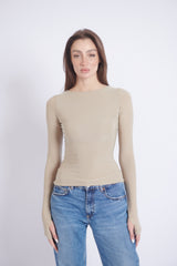 Double-Layer Long Sleeve Top - Nude