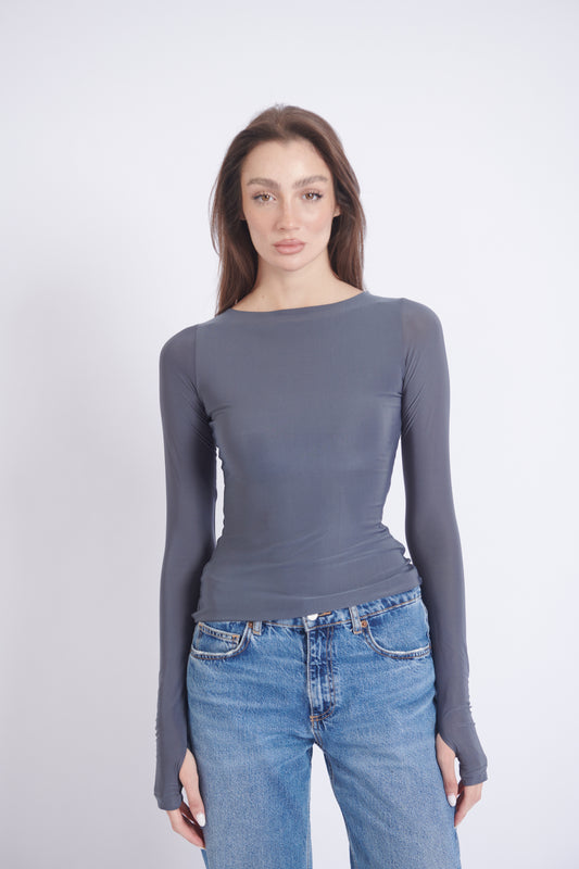 Double-Layer Long Sleeve Top - Grey