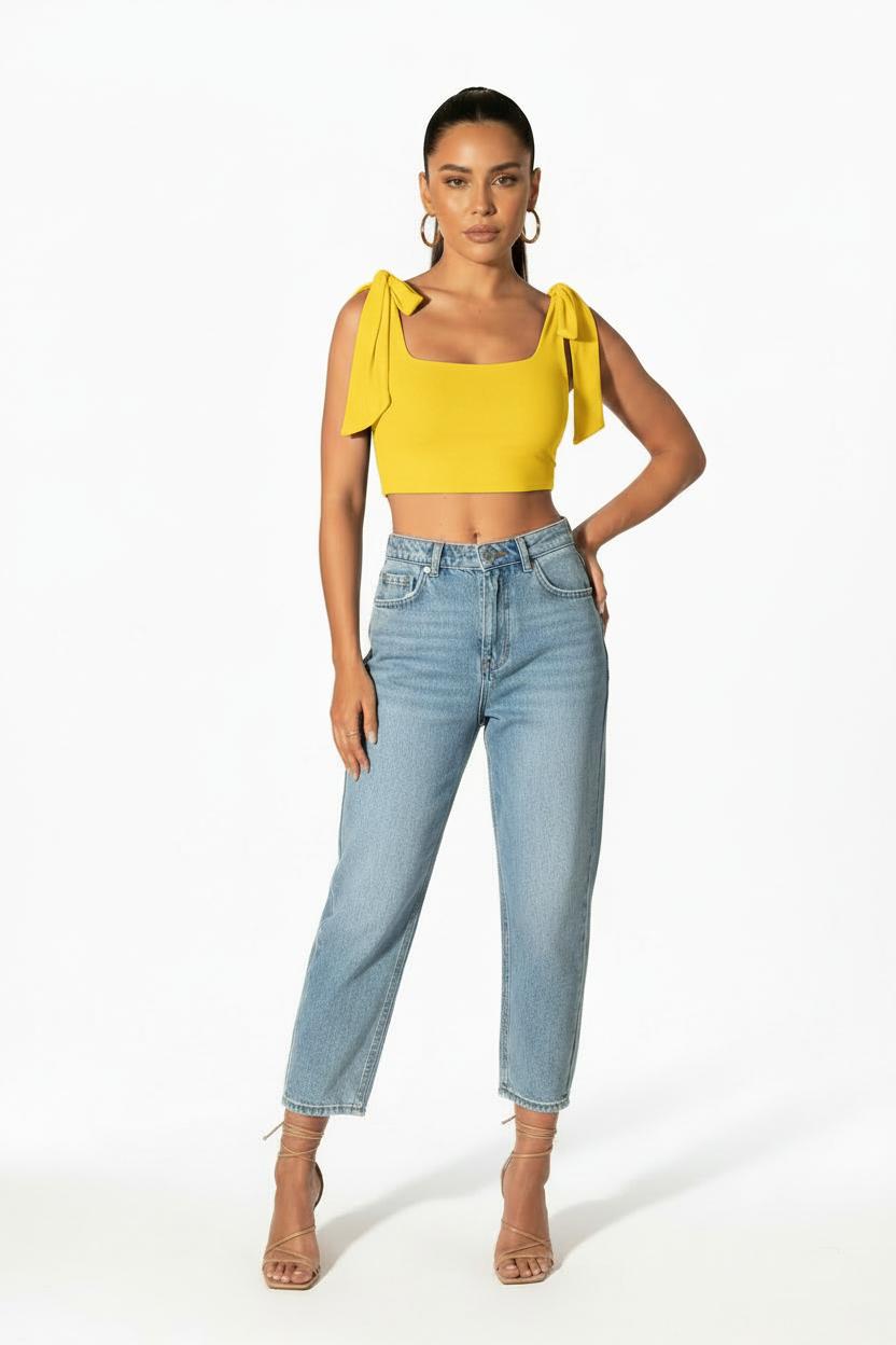Lea Top - Yellow | Free-Tie Shoulder