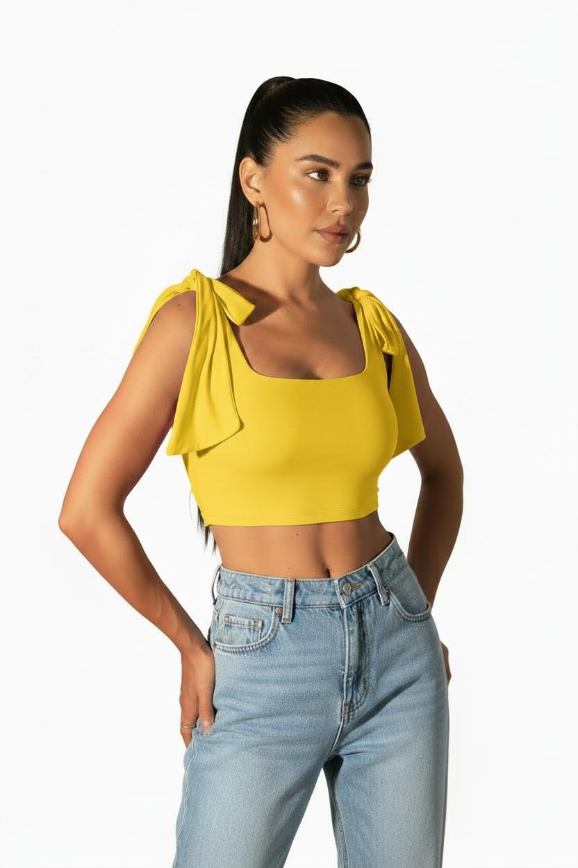Lea Top - Yellow | Free-Tie Shoulder