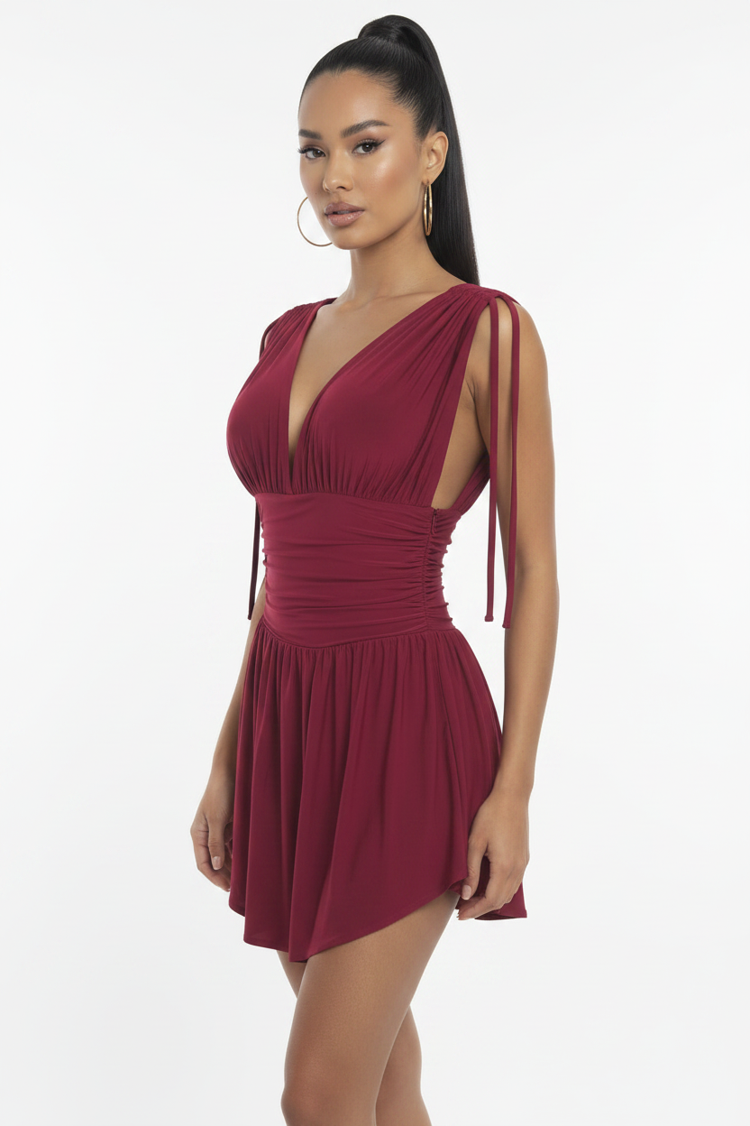 Burgundy Dress - 3/4 Front