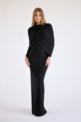 Jeanne Double-Layered Ruched Dress - Black