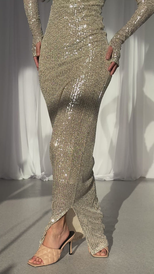 Cher Dress - Champagne Sequin Bodycon Dress