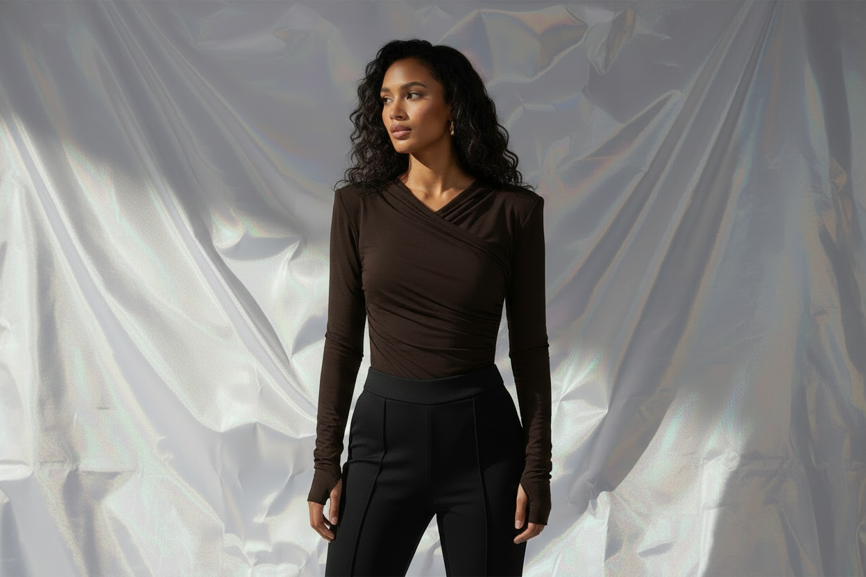 Thea Bodysuit Dark Brown - Hood Down Three Quarter