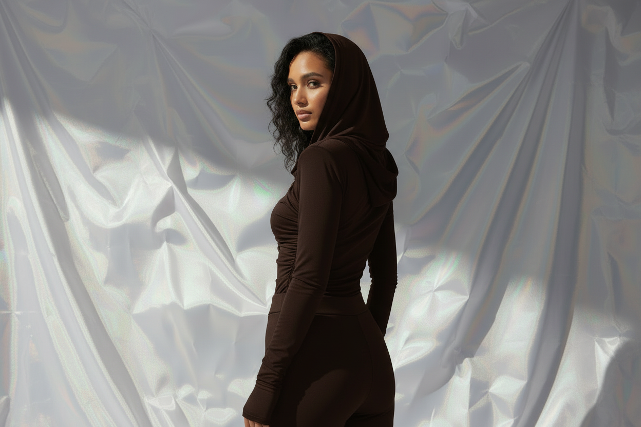 Thea Bodysuit Dark Brown - Hood Up Back Crop