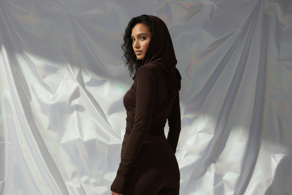 Thea Bodysuit Dark Brown - Hood Up Back Crop