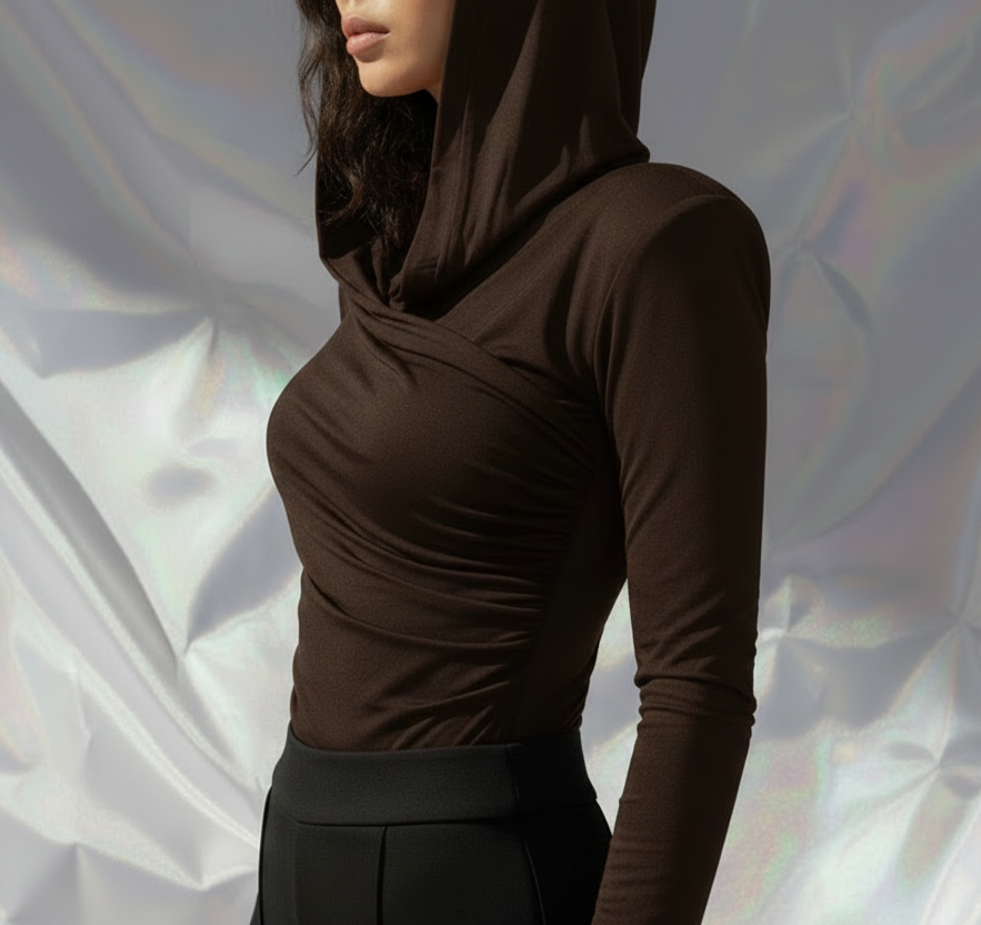 Thea Bodysuit - Chocolate Brown Structured Shoulder Bodysuit