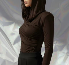 Thea Bodysuit - Chocolate Brown Structured Shoulder Bodysuit