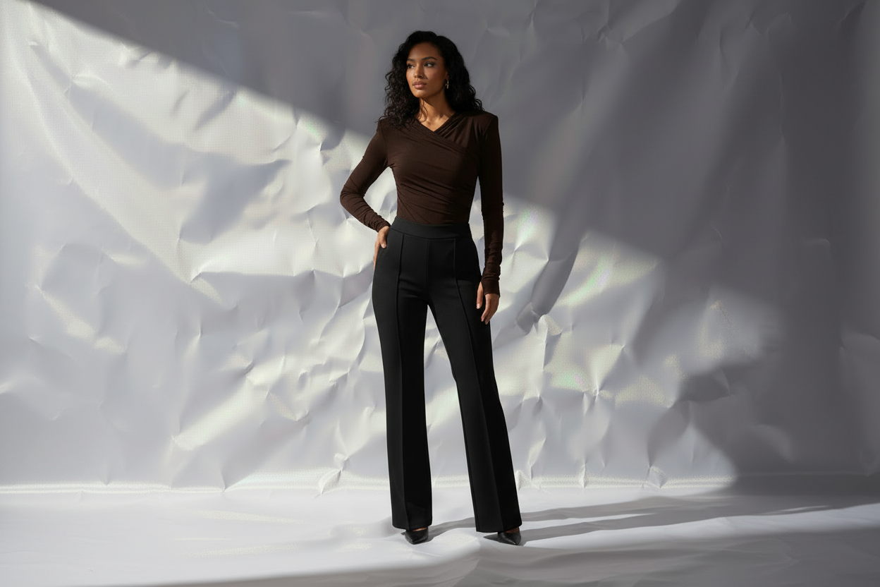 Thea Dark Brown - Styled Shot - Black Pants